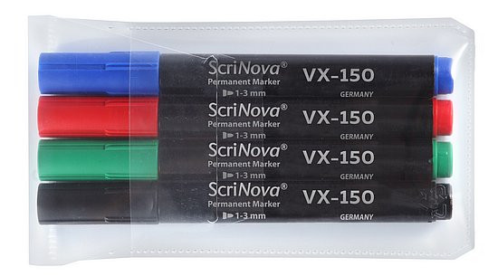 Маркер перманентный ScriNova VX-150, толщина линии 1 - 3 мм, набор 4 цвета