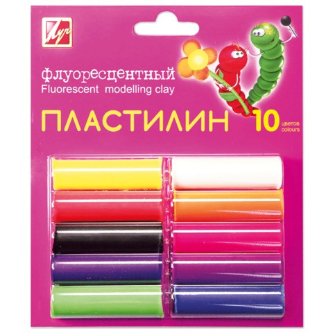 Пластилин флуоресцентный ЛУЧ "Флюрисветики", 10 цветов, 132 г, 12С766-08