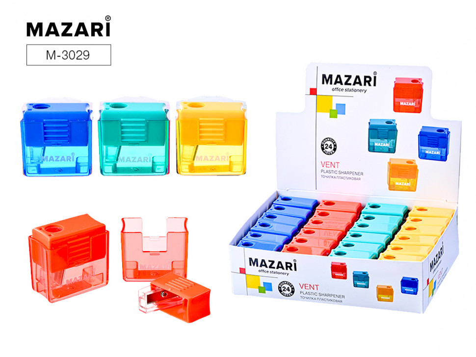 Точилка пластиковая Mazari VENT с контейнером для стружки, Mazari M-3029