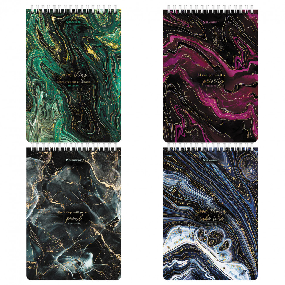 Блокнот 80 листов А5 (146 х 206 мм) BRAUBERG Marble, гребень, картон, жесткая подложка, клетка, 114386