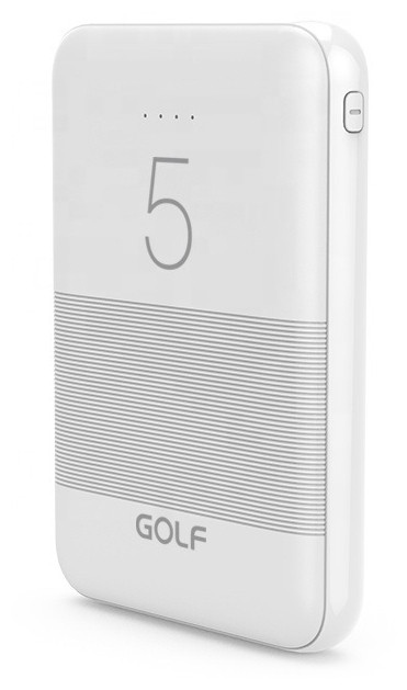 Аккумулятор внешний GOLF G95/ Powerbank 5000 mah/In Micro usb/ USB 1А, 2.1A / белый