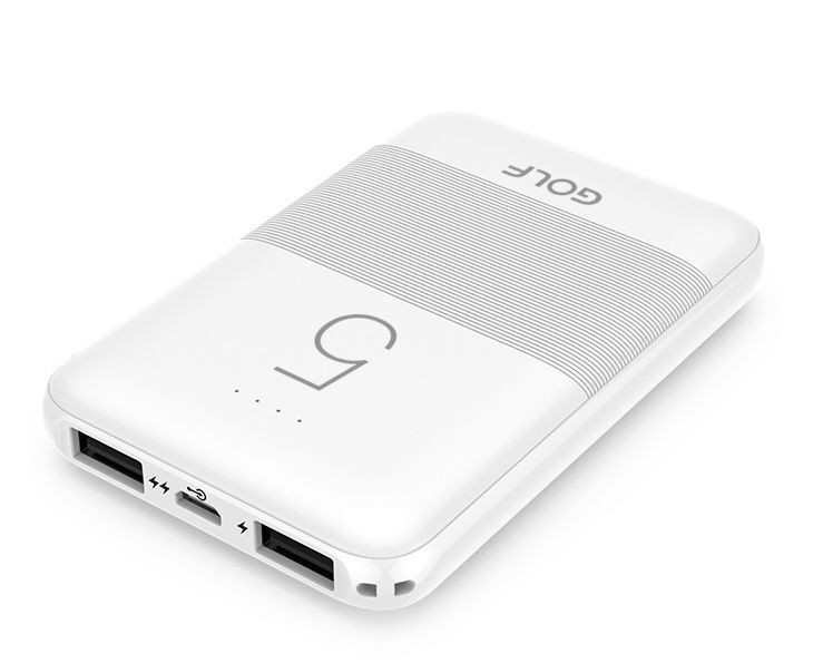 Аккумулятор внешний GOLF G95/ Powerbank 5000 mah/In Micro usb/ USB 1А, 2.1A / белый