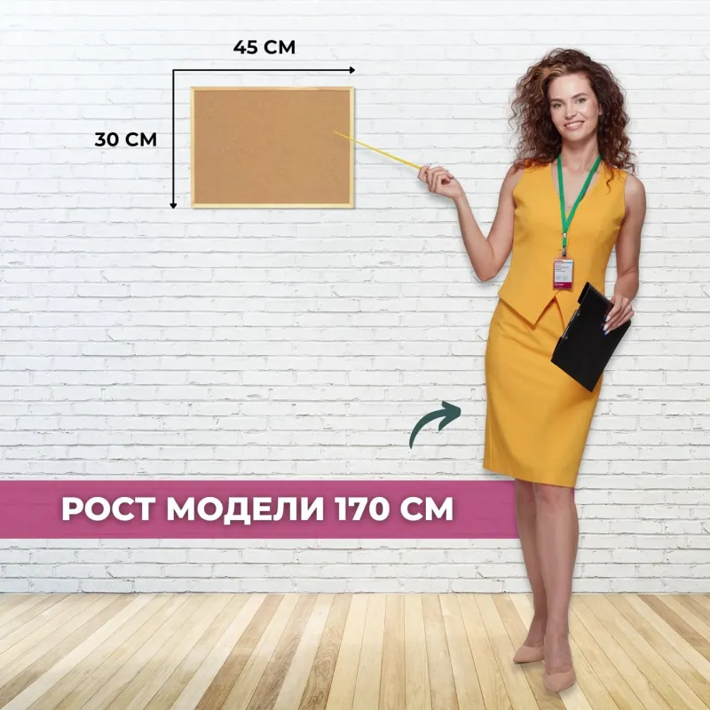Доска пробковая 30 х 45 см, деревянная рама