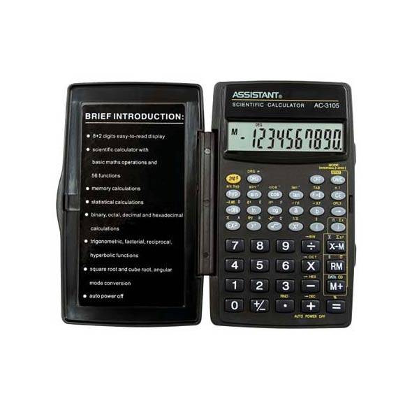 Калькулятор научный Deli E1711/Assistant AC-3105, питание от батареек, 56 функций, разрядность 8+2, размер 120 х 74 х 11 мм, цвет черный