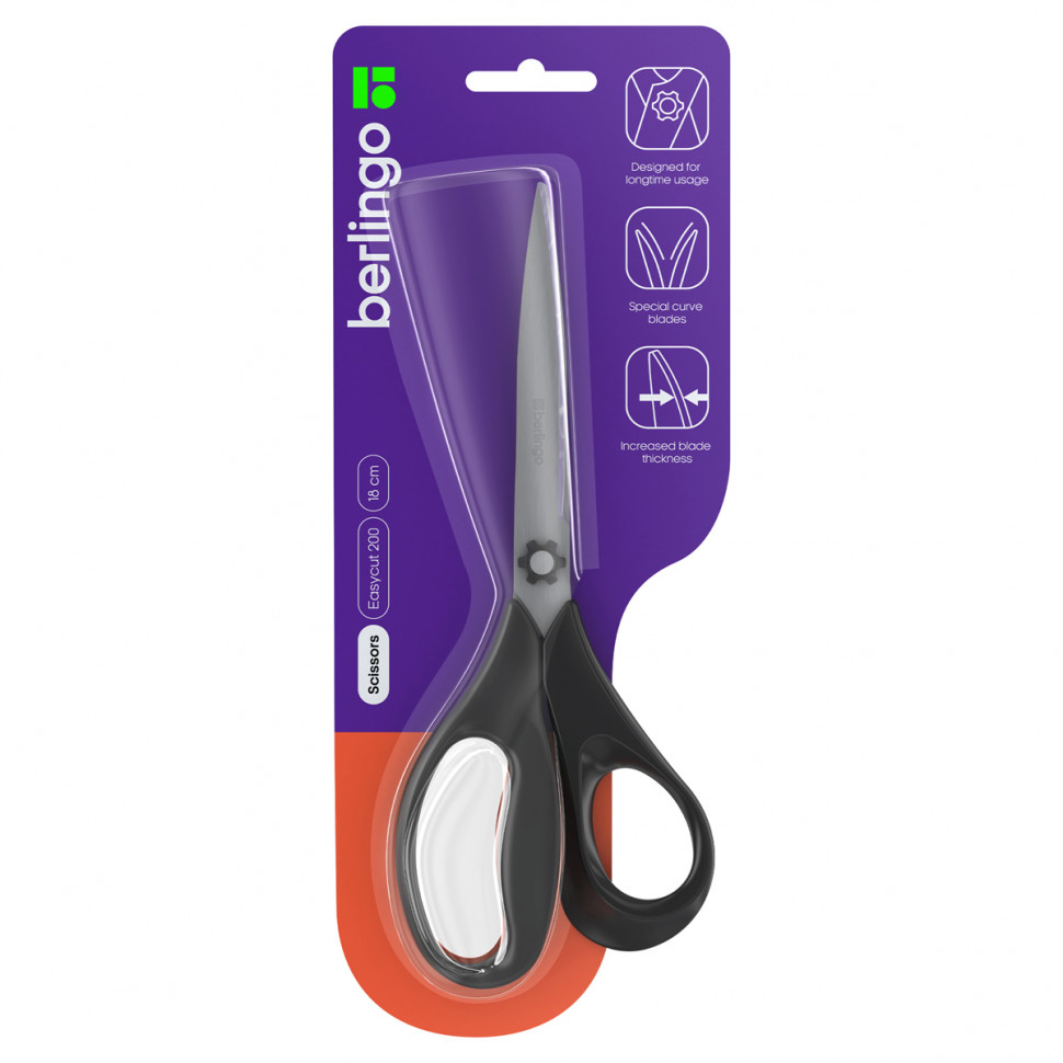 Ножницы Berlingo Easycut 18 см, лезвия из нержавеющей стали, эргономичные ручки