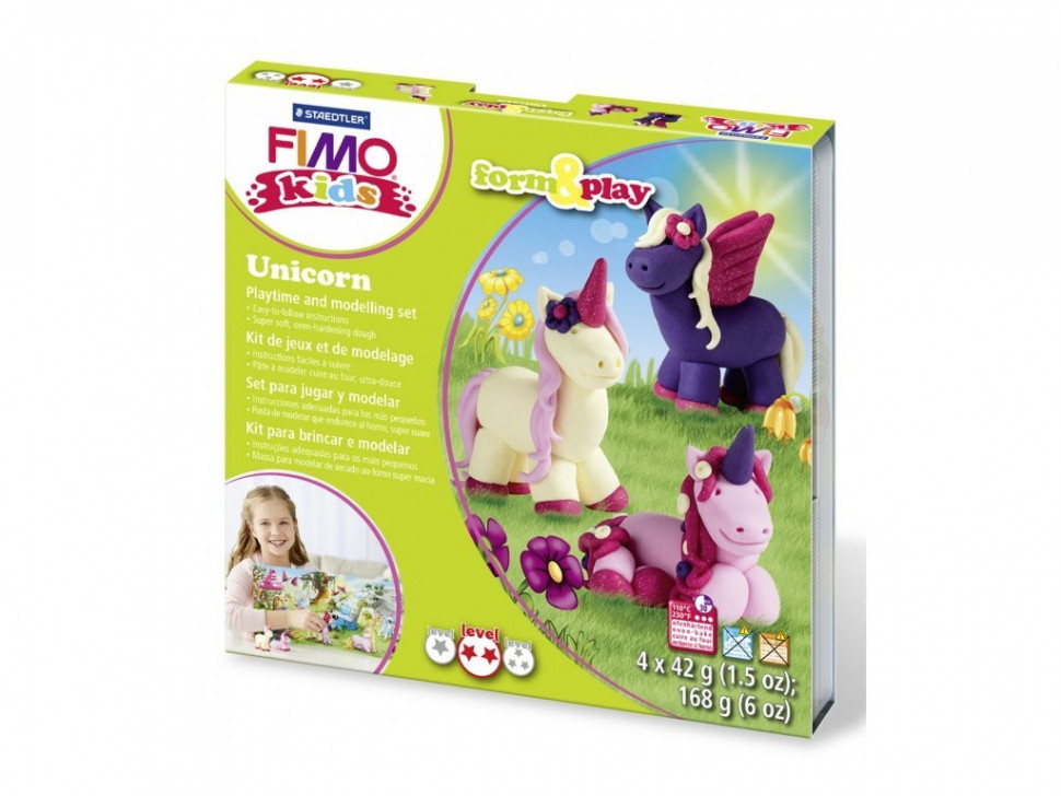 Набор: глина полимерная FIMO с игровыми элементами form&play "Единорог"