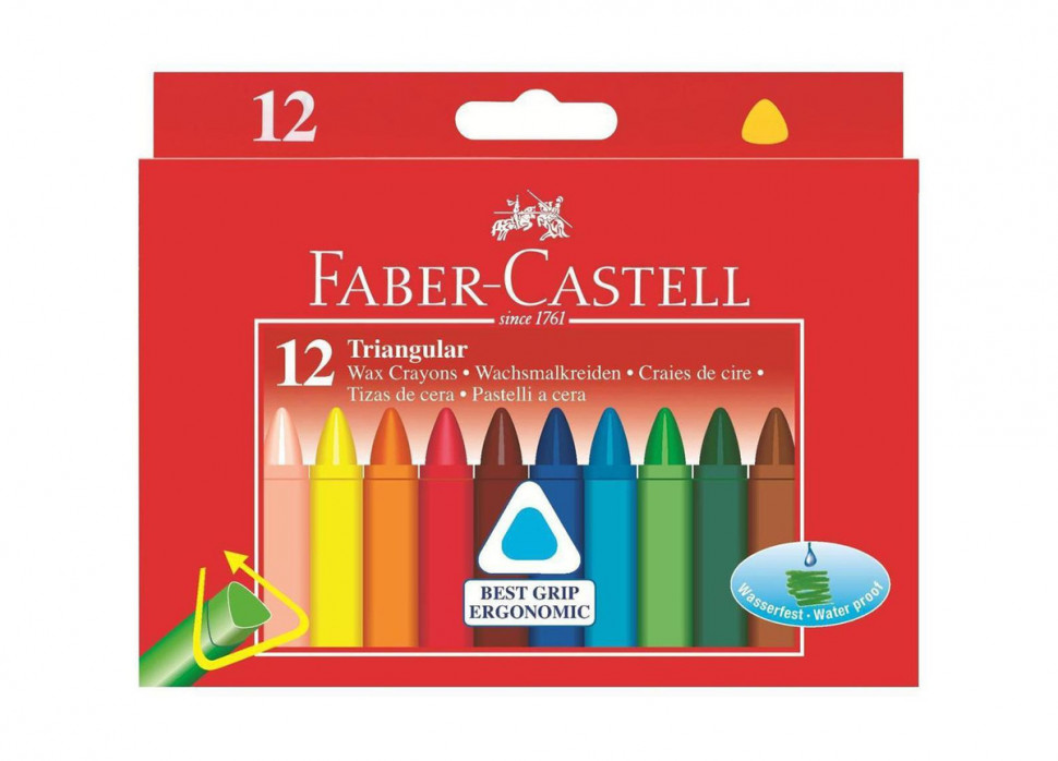 Восковые мелки Faber-Castell трехгранные, 12 цветов, FC120010
