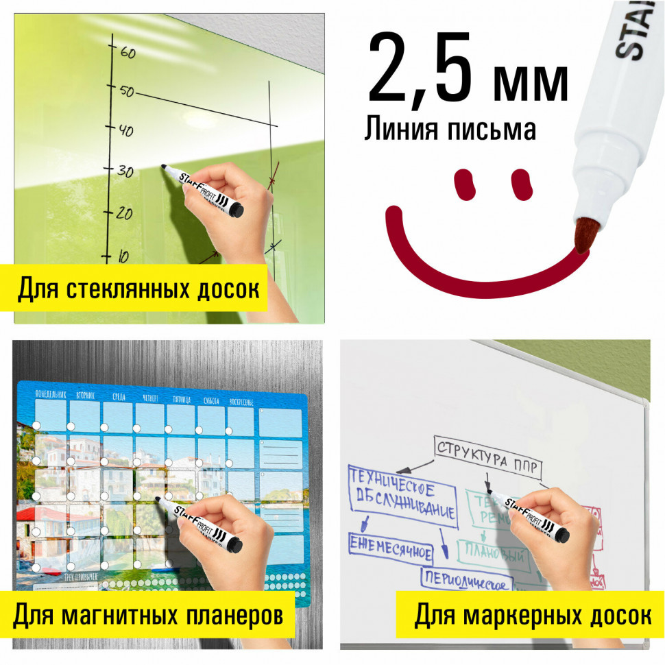 Набор маркеров для белых досок STAFF Profit/OfficeSpace, 4 цвета, круглый пишущий узел 2,5 мм, длина письма 150 м, WBM-644