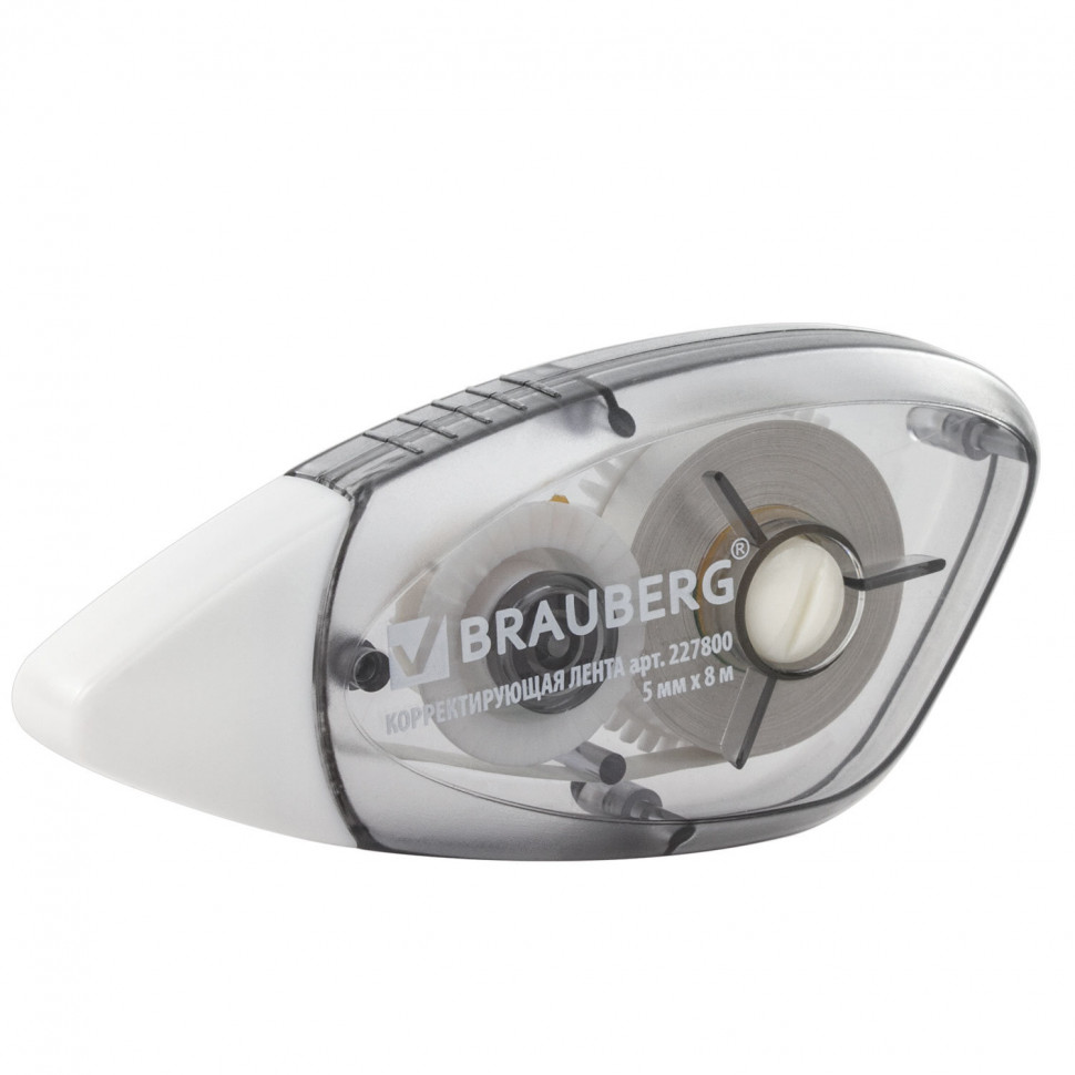 Корректирующая лента BRAUBERG BLACK&WHITE 5 мм х 8 м, корпус черный тонированный, механизм перемотки, 227800