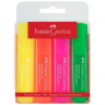 Набор текстмаркеров FABER-CASTELL, скошенный пишущий узел 1 - 5 мм, чернила на водной основе, четыре флюоресцентных цвета (желтый, оранжевый, розовый, зеленый), FC154604
