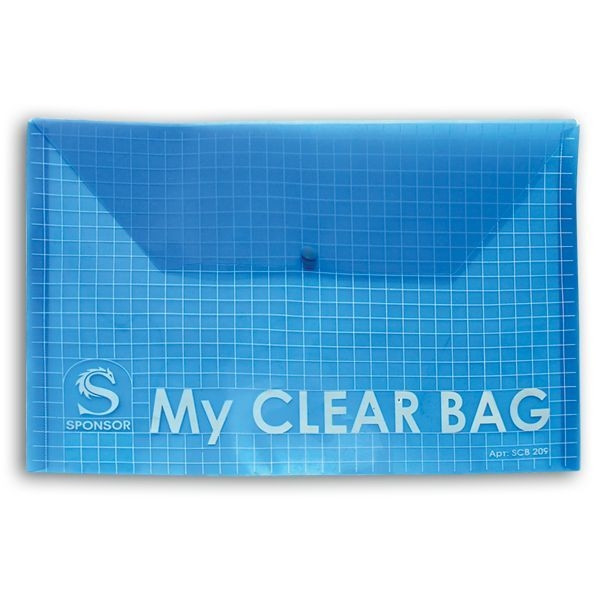 Папка-конверт с кнопкой MY CLEAR BAG, прозрачная A4, толщина 180 микрон, цвет ассорти