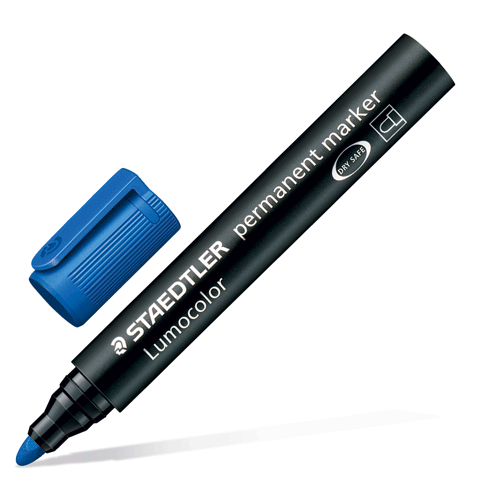 Маркер перманентный (нестираемый) STAEDTLER Lumocolor, круглый наконечник 2 мм, цвет синий, 352-3