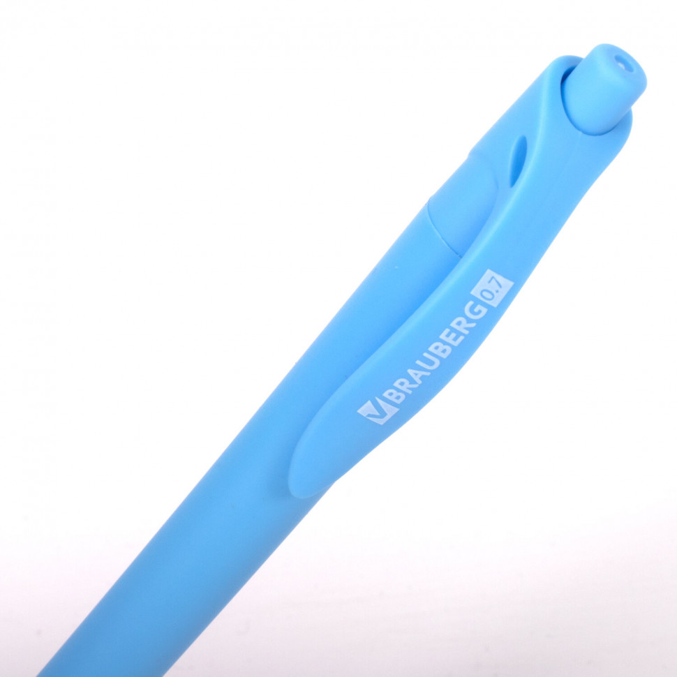 Ручка шариковая масляная автоматическая BRAUBERG FRUITY Pastel, корпус soft-touch, игольчатый пишущий узел 0,7 мм, линия письма 0,35 мм, цвет чернил синий, 142959