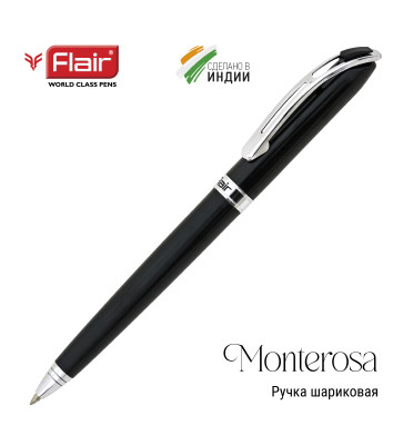 Ручка шариковая Flair MONTEROSA, черный металлический корпус, линия письма 0.8 мм, цвет чернил синий