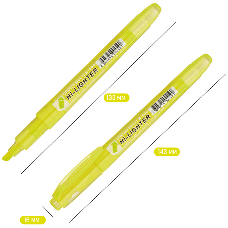 Текстовыделитель Crown Multi Hi-Lighter H-500, скошенный пишущий узел 1 - 4 мм, цвет чернил желтый