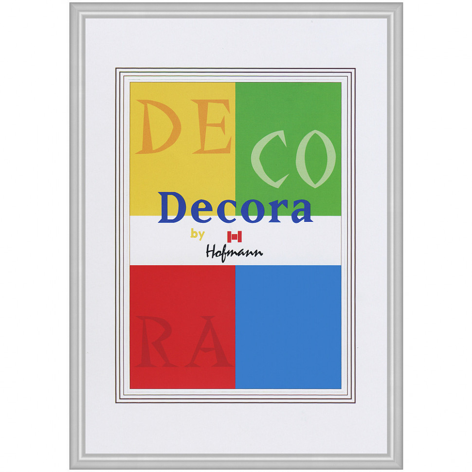 Рамка Hofmann Decora A4, размер 21 x 30 см, багет 9 мм пластик, со стеклом, паспарту 15 х 21 см, цвет "серебро", Hofmann 45-P 