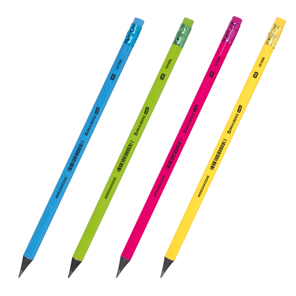 Карандаш чернографитный пластиковый Brauberg Kids/Berlingo Flexy Neon/Deli Neon 54600-1, твердость НВ, с ластиком, корпус трехгранный пластиковый