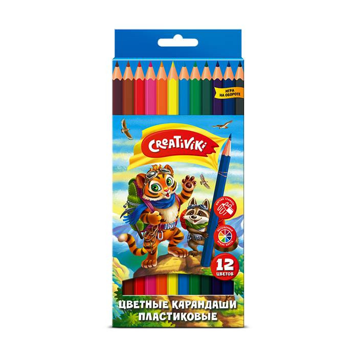Цветные карандаши пластиковые, Creativiki, 12 цветов