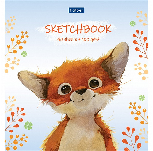 Блокнот SketchBook 40 листов А5 на скобе, размер 165 х 165 мм, без линовки, плотность бумаги 100 г/м2, обложка мелованный картон, матовая ламинация, серия "Забавные зверята"