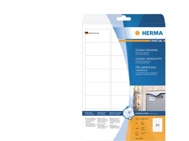 Этикетки самоклеящиеся всепогодные полиэстеровые матовые Herma 63.5 х 33.9 мм, 24 штуки на листе А4, уп. 10 листов А4