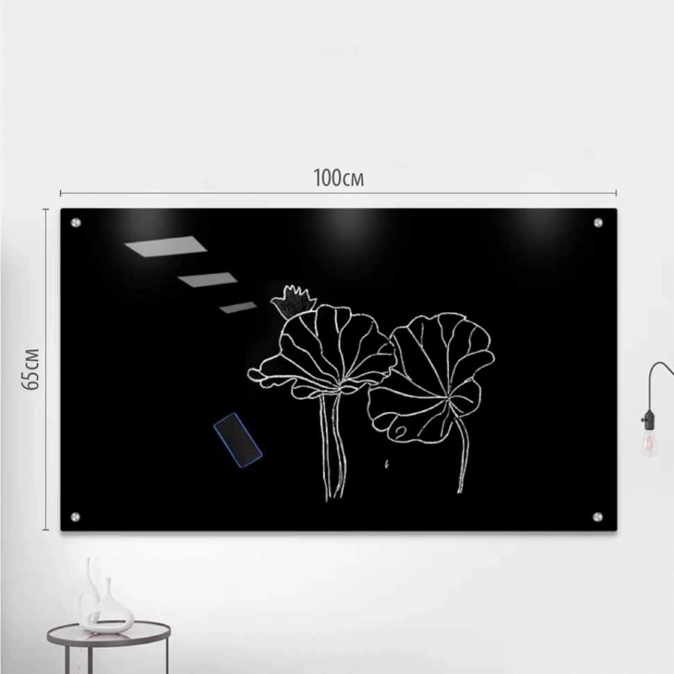 Доска стеклянная Cactus 65 x 100 см, сквозное крепление, цвет черный