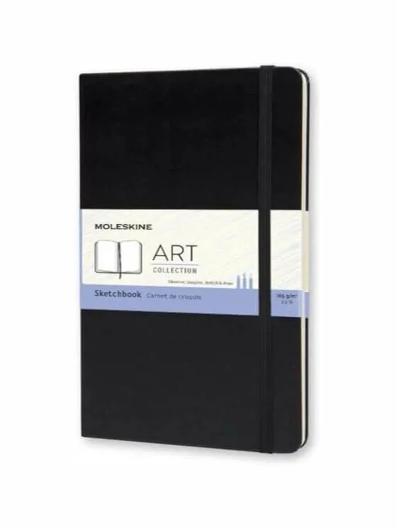 Набор Moleskine Art Collection - блокнот-скетчбук Large нелинованный (размер 13 х 21 см, 104 страницы, твердая оболожка, без линовки, плотность бумаги 165 г/м2) + пенал с пятью чернографитными карандашами, твердость H, HB, 2B, 4B, 6B