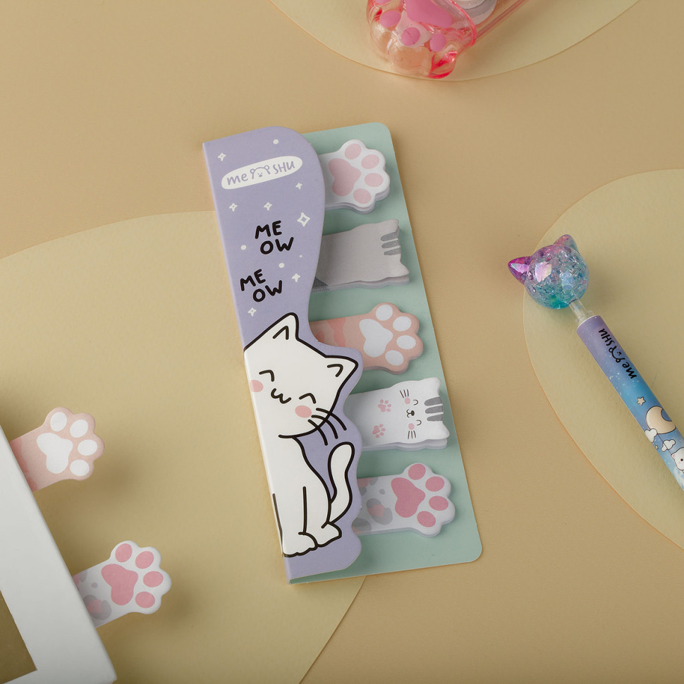 Флажки-закладки MESHU "Meow paw", 100 листов (5 цветов по 20 листов)