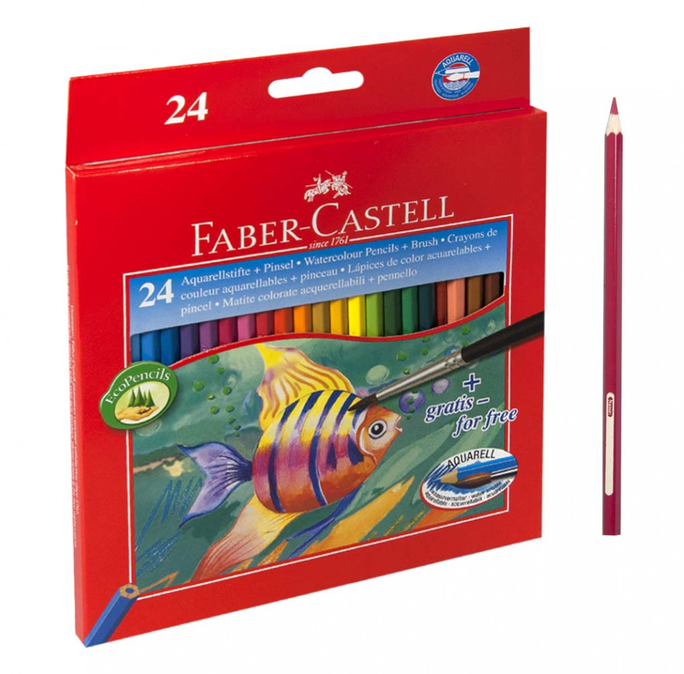 Карандаши акварельные Faber-Castell "FISH DESIGN" 24 цвета + кисточка, FC114425CH