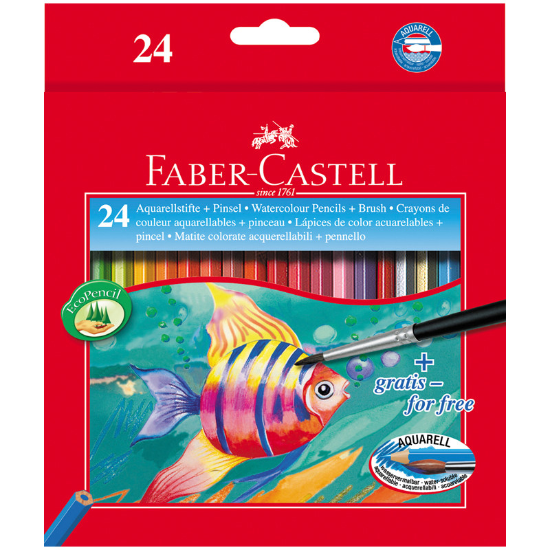 Карандаши акварельные Faber-Castell "FISH DESIGN" 24 цвета + кисточка, FC114425CH