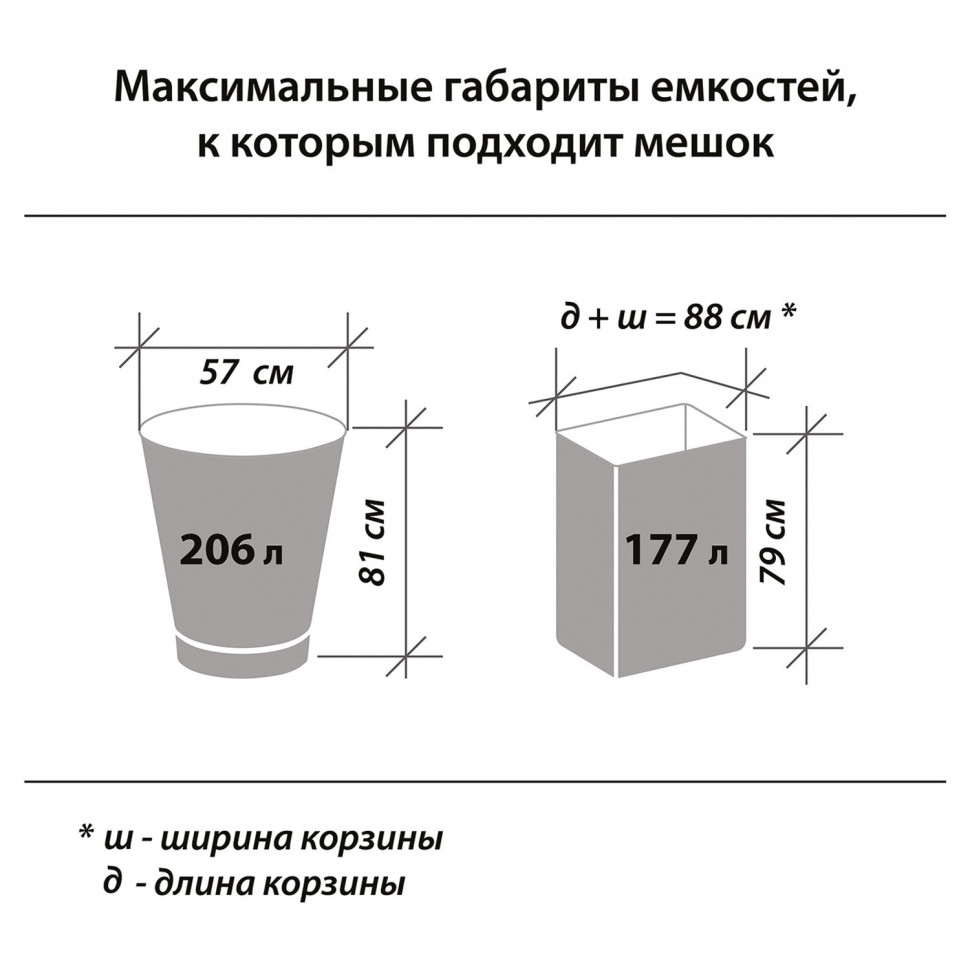 Мешки для мусора 160 литров ПВД особо прочные, размер 90 х 120 см, толщина 50 микрон, цвет черный, уп. 5 штук