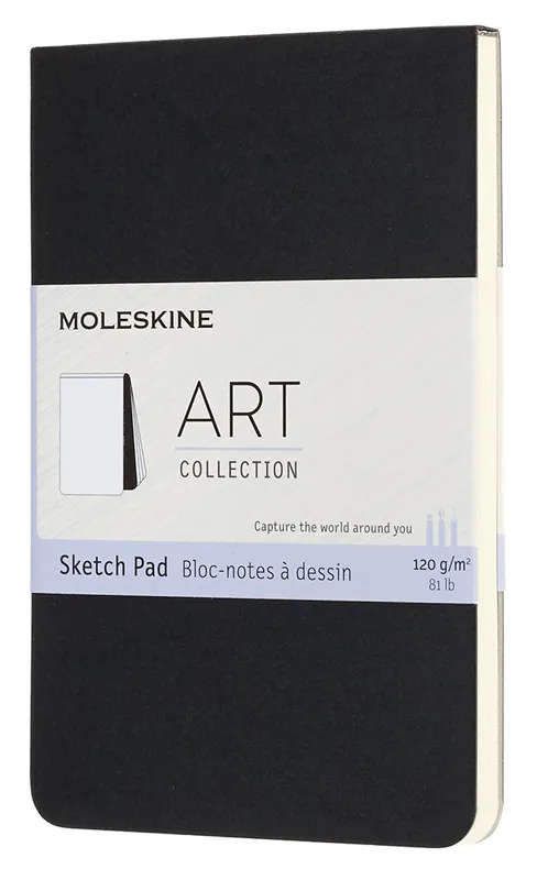 Блокнот для рисования Moleskine ART SOFT SKETCH PAD Pocket, размер 90 x 140 мм, 48 страниц, плотность бумаги 120 г/м2, мягкая обложка, черный