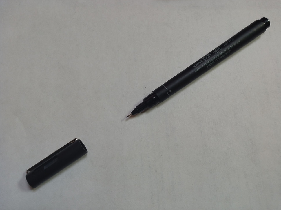 Линер Mitsubishi Uni Pin, пишущий узел 0.3 мм, водостойкие и светостойкие пигментные чернила, цвет чернил черный