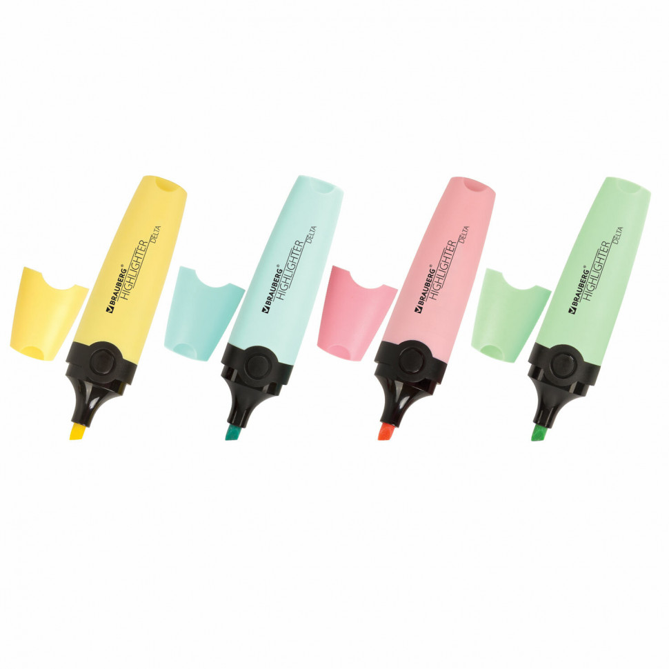 Набор текстовыделителей BRAUBERG DELTA PASTEL 4 шт., линия 1-5 мм, 151735