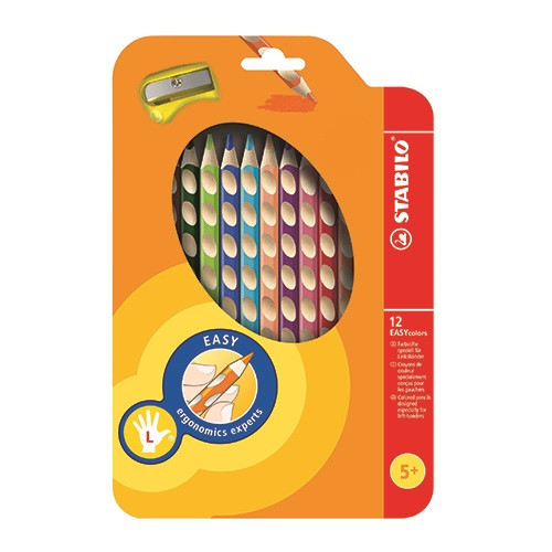 НАБОР ЦВЕТНЫХ КАРАНДАШЕЙ STABILO EASYcolors, 12 ЦВ, С ТОЧИЛКОЙ, ДЛЯ ЛЕВШЕЙ