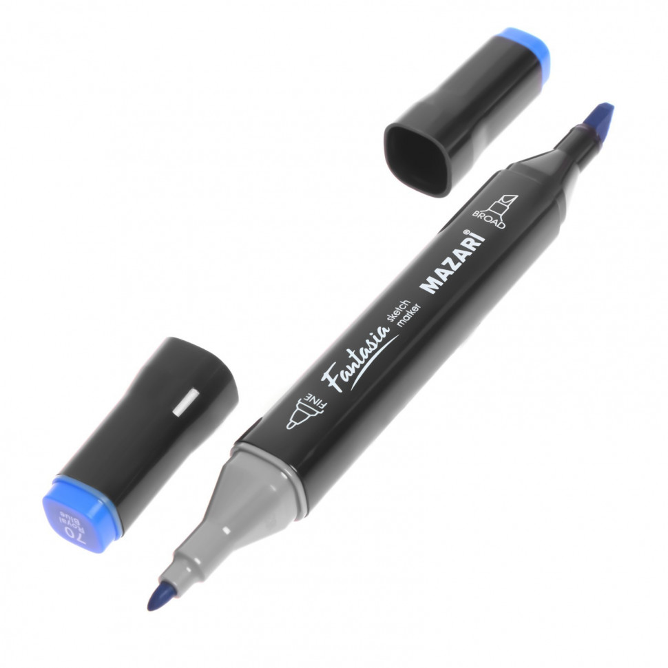 Набор двусторонних маркеров для скетчинга Mazari FANTASIA, 6 цветов, Marine blue colors (морские цвета), пулевидный/клиновидный наконечники, пишущие узлы 3.0 - 6.2 мм, Mazari M-15008-6