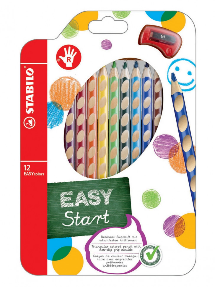 НАБОР ЦВЕТНЫХ КАРАНДАШЕЙ STABILO EASYcolors 12 ЦВ С ТОЧИЛКОЙ ДЛЯ ПРАВШЕЙ