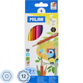 Карандаши цветные Milan шестигранные деревянные, диаметр грифеля 2.9 мм, набор 12 цветов, Milan 80012