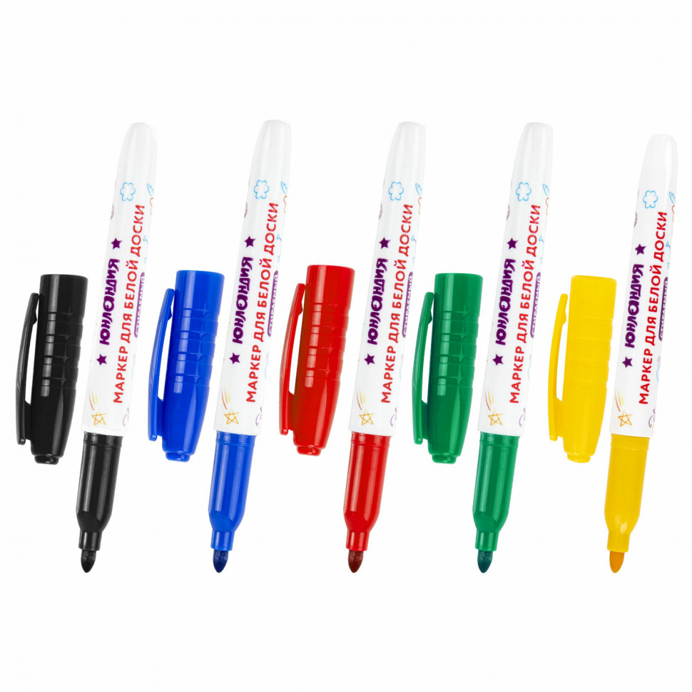 Маркеры стираемые для белой доски, НАБОР 5 ЦВЕТОВ, ЮНЛАНДИЯ "COLORWAY", чернила на спиртовой основе, пишущий узел 3 мм, 152099