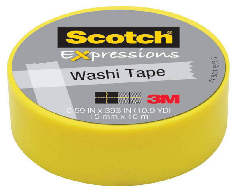 Клейкая лента декоративная 3M C314-YEL Scotch Washi Tape, 15 мм x 10 м, желтая (7100019519) 1