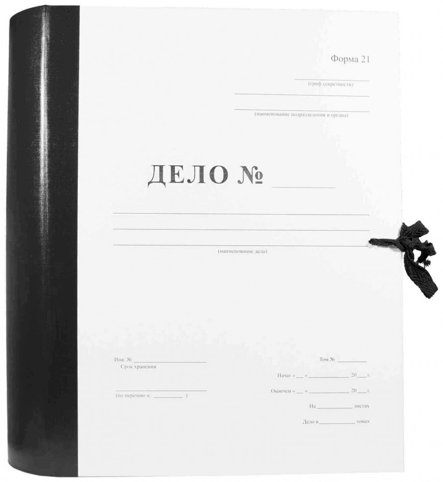 Архивная папка "Дело" (форма 21) А4, корешок 100 мм, бумвинил, с гребешками, шнурки, цвет корешка черный