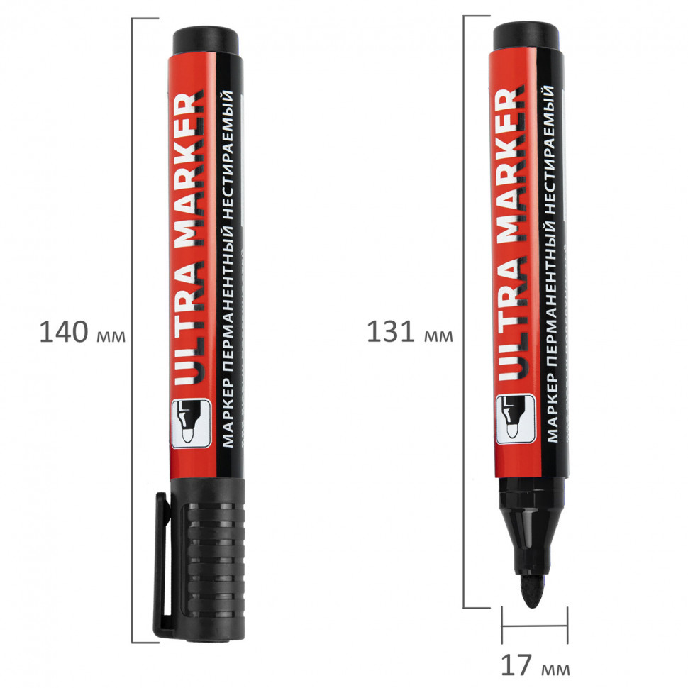 Маркер перманентный Brauberg ULTRA MARKER, пишущий узел 3,5 мм, с клипом, чернила на спиртовой основе, цвет чернил черный, 152204
