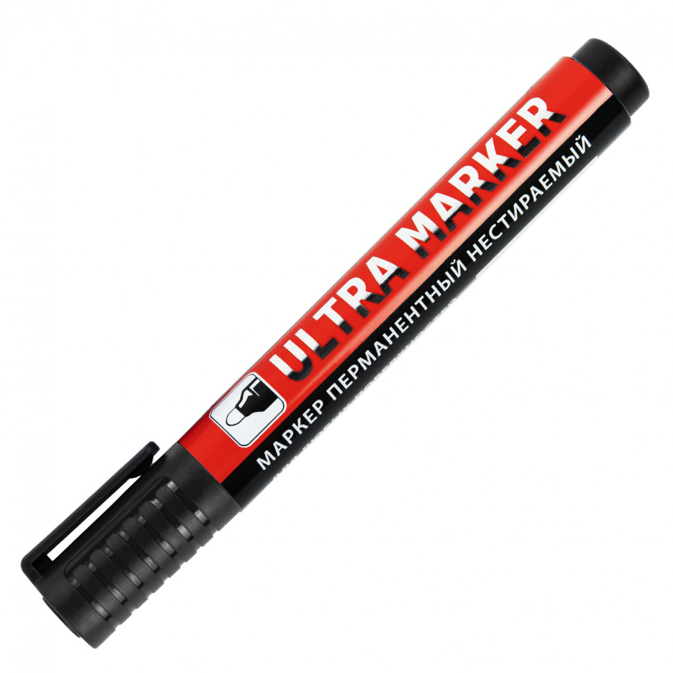 Маркер перманентный Brauberg ULTRA MARKER, пишущий узел 3,5 мм, с клипом, чернила на спиртовой основе, цвет чернил черный, 152204