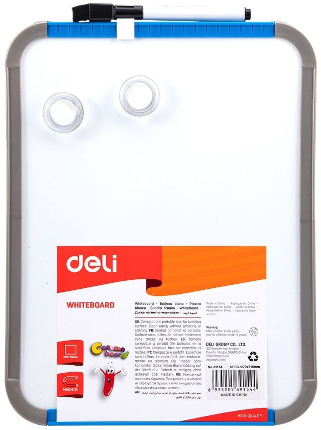 Магнитно-маркерная доска Deli, размер 21 x 28 см, лаковое покрытие, в комплекте два магнита и маркер, Deli E39154 