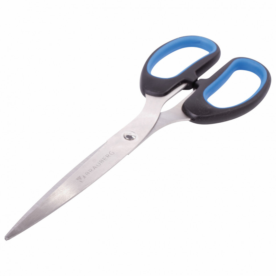 Ножницы BRAUBERG Classic+, 205 мм, черно-синие, классической формы, резиновые вставки, 236449