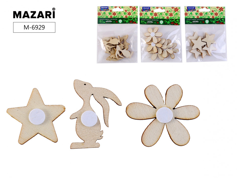 Декоративные элементы из древесины Mazari CUTE, размер 3.9 см, уп. 6 штук