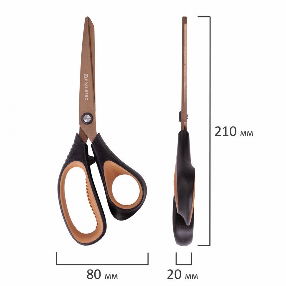 Ножницы BRAUBERG Heavy Duty, 210 мм, суперпрочные, титановое покрытие, двухсторонняя заточка, 236790