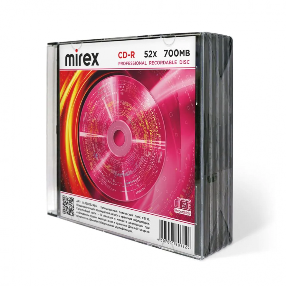 Диск CD-R Mirex Максимум, 700 Mb 52X в слим-боксе