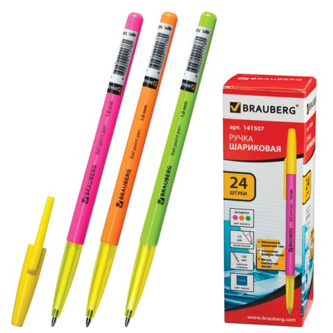Ручка шариковая BRAUBERG Color, пишущий узел 1 мм, линия письма 0,5 мм, длина письма 1200 м,  цвет чернил синий, 141507