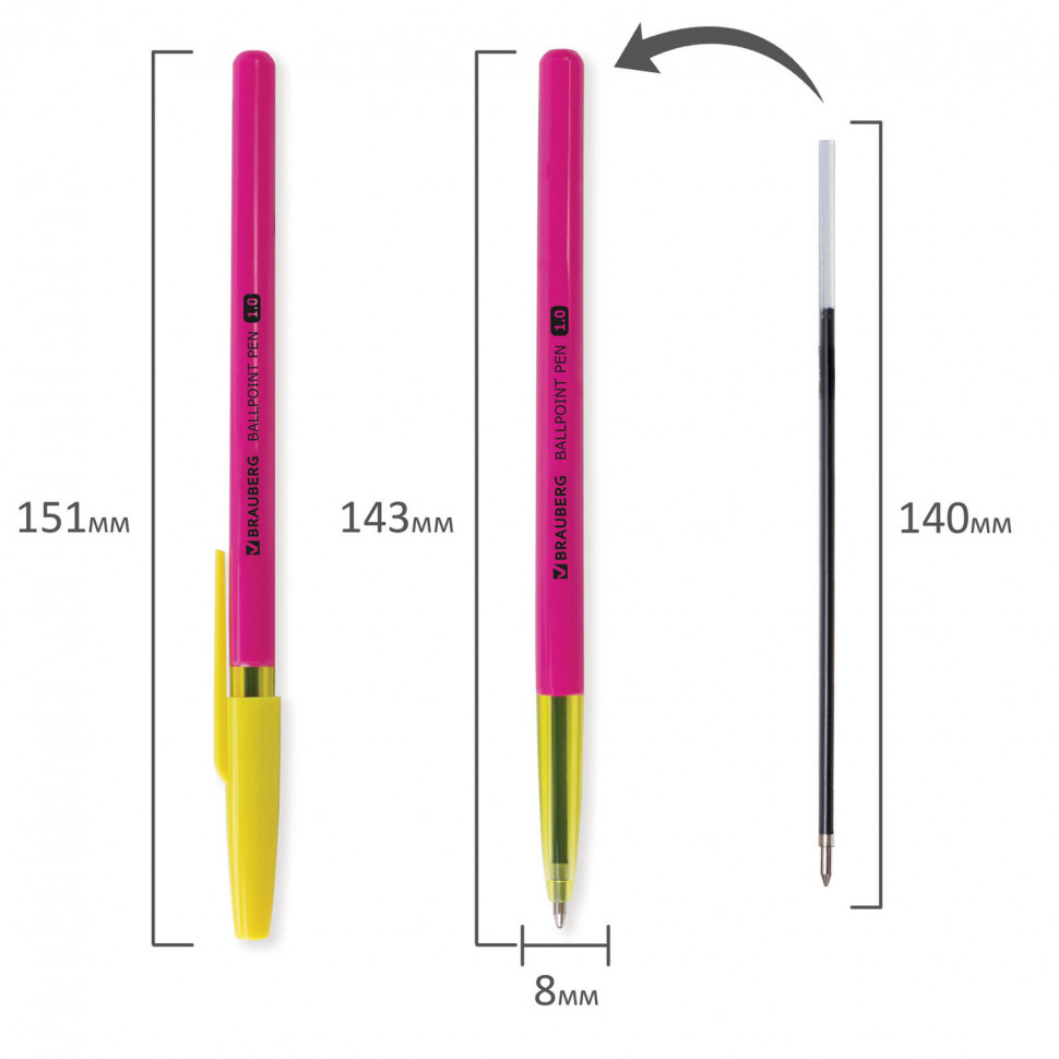 Ручка шариковая BRAUBERG Color, пишущий узел 1 мм, линия письма 0,5 мм, длина письма 1200 м,  цвет чернил синий, 141507