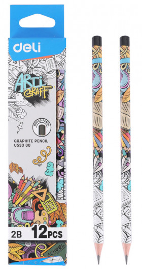 Карандаш чернографитный шестигранный Deli Arti Graff 2B, тополь, Deli EU53300-1 